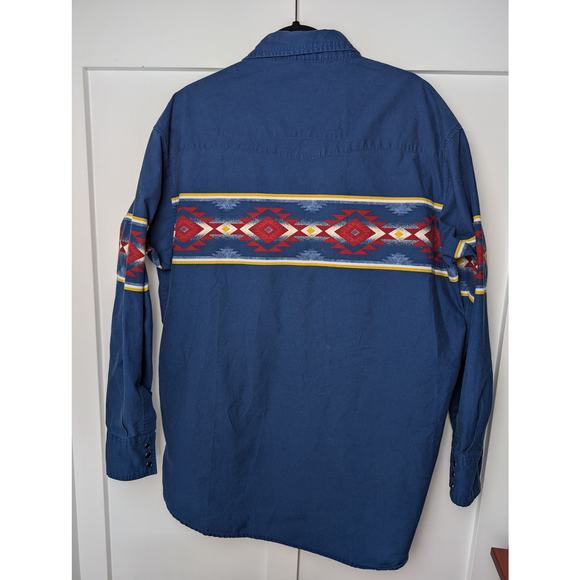 Vintage Rustler by Wrangler Mens Shirt Blue Aztec XLT - Picture 2 of 5